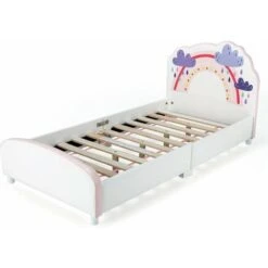 DREAMADE Letto Per Bambini Con Testiera E Pediera 70x140 Cm, Lettino Singolo In Legno, Mobili Per Bambini 2-6 Anni (Arcobaleno)
