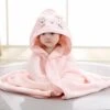 Baby Hog Baby Bath Cape, Uscita Del Bagno In Cotone Con Disegno Animale, Drap Bagno Per Neonato (Pink Chaton)