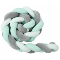 Paraurti Per Culla 2M Cuscino Serpente Intrecciato Paraurti Per Neonati Protezione In Velluto Scocca In Tessuto Anti-collisione (bianco + Grigio + Verde)