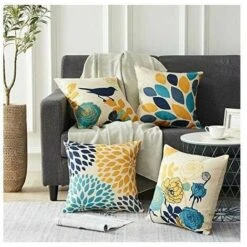 Set 4 Pezzi Copricuscino 45x45 Cm Decorativo Soggiorno Camera Da Letto Cuscino Cuscino Del Divano Cotone Grigio Ephedra Blu Pianta Stampa -Vendite ATMOSPHERA || None || Maxwell & Williams 98229597 2