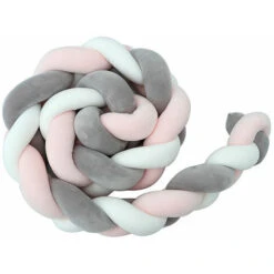 2 M Paracolpi Per Lettino Cuscino Serpente Treccia Paracolpi Velluto Protezione Bambino Recinto In Tessuto Anticollisione (bianco + Grigio + Rosa)