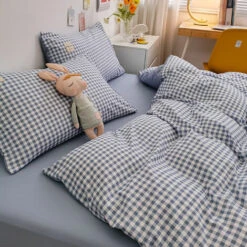 Completo Letto Copripiumino Con Chiusura A Cerniera, Con 2 Federe, Set Di Biancheria Da Letto In Quattro Pezzi In Puro Cotone Spazzolato Spesso Per Autunno E Inverno (griglia Azzurra Piccola) -Vendite ATMOSPHERA || None || Maxwell & Williams 98710528 4